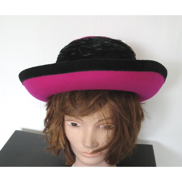 Vintage 80s Fedora Hat NWT Wool Black Feather Trim By Gantos - Picture 4 of 10